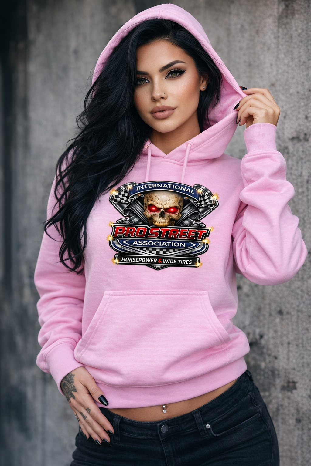 Women's Pullover Skull Edition Hoodie With Large Front Logo (Pink) thumbnail 2